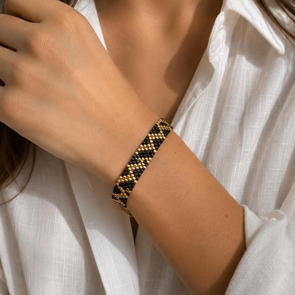 Handmade Gold & Black Beaded Bracelet